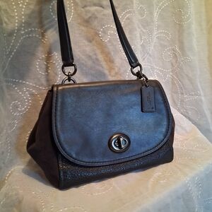 🆕 COACH Faye Black Refined Calf Leather & Suede Handbag